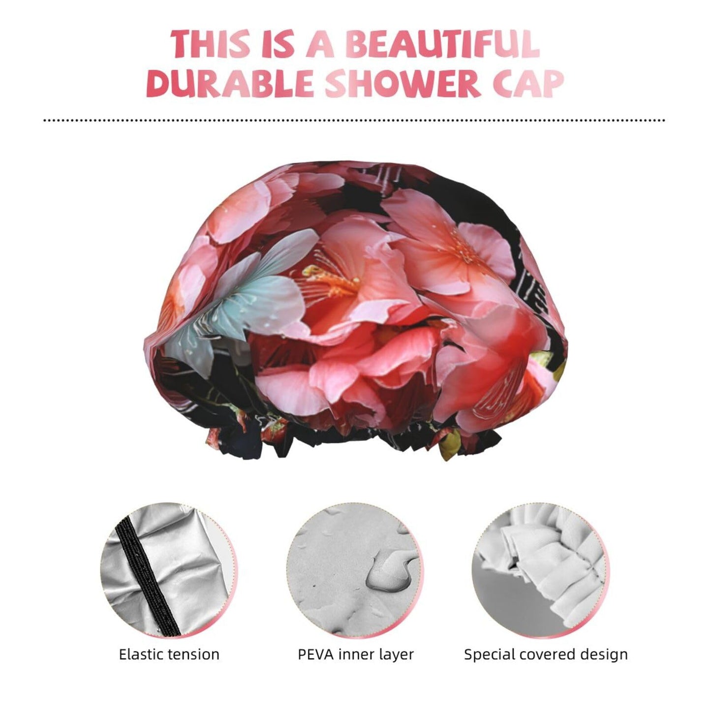 Garlands Nice Flowers Shower Cap For Women Reusable Double Layers Bathing Bath Cap Hair Caps Waterproof Elastic Band Ladies Spa Salon Shower Hat Hair Beauty and Personal Care GDSHJKLW
