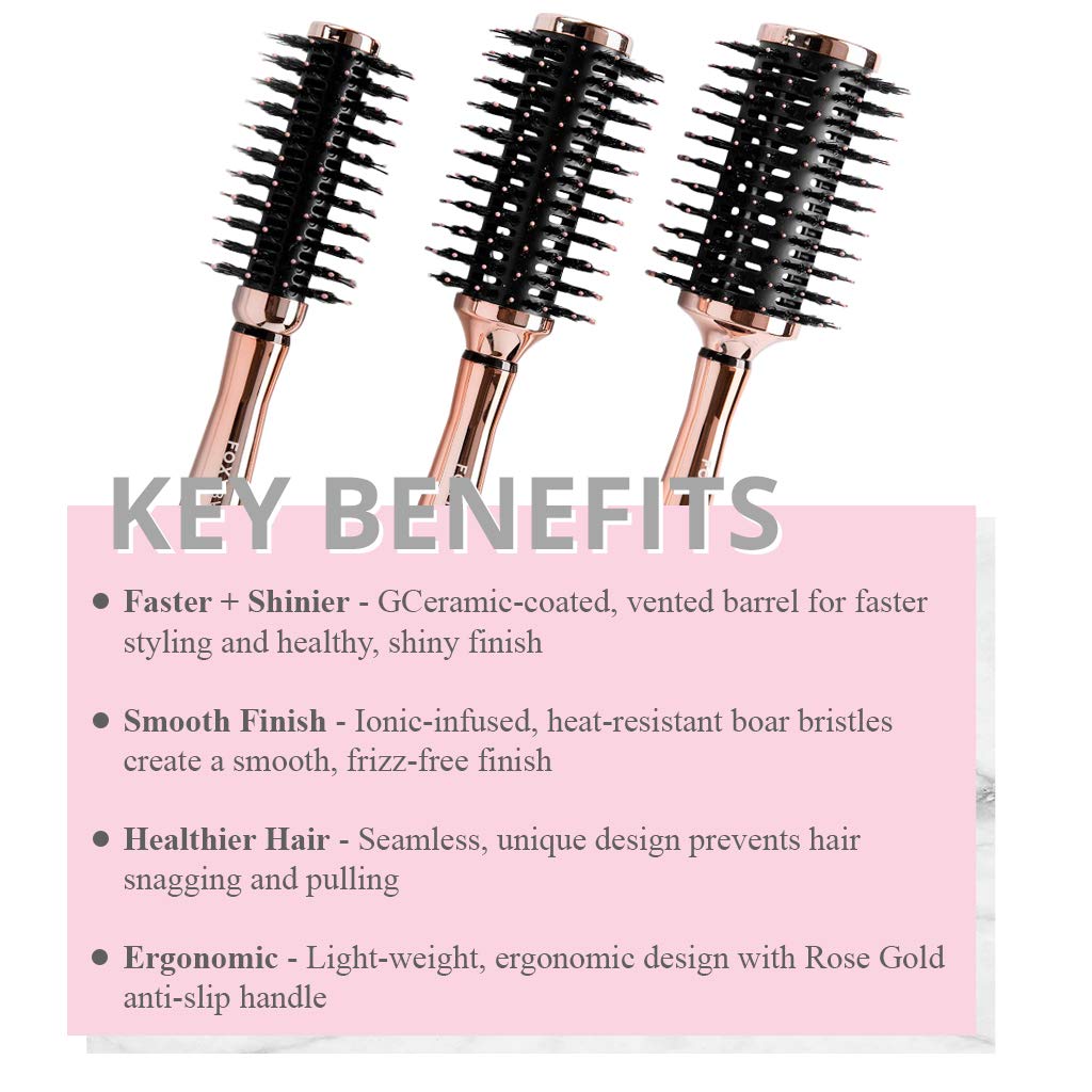 FoxyBae Hair Brush Set - Round Detangler for All Hair Types - Professional Volumizer & Styling Brushes with Vented Barrel - Boar & Nylon Bristles Beauty & Personal Care FoxyBae