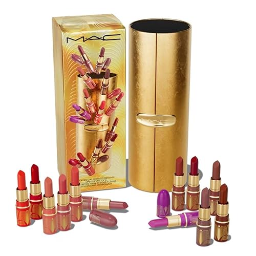 MAC Cosmetics Limited Edition Golden Girls Miniature Lustreglass Lipstick Vault x 12 - Vault and 12 Mini Lipsticks - Travel Size Beauty & Personal Care MAC