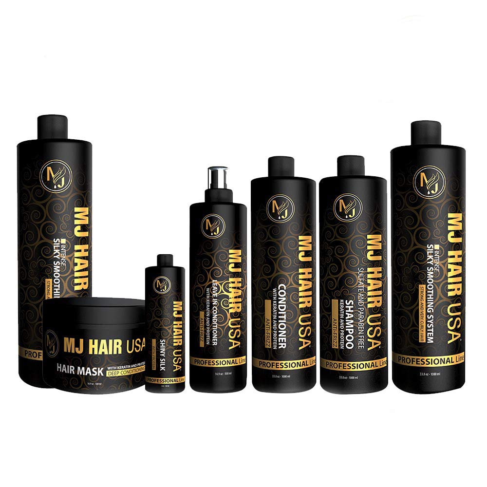 MJ Hair Welcome Kit, Keratin Treatment & After Care Set (Silky Smoothing System Treatment-Shampoo-Conditioner-Leave In Conditioner -Hair Mask - Shiny Beauty & Personal Care MJ HAIR USA