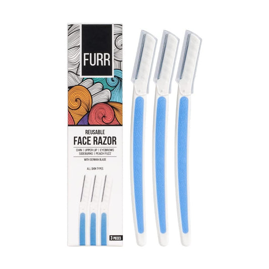 FURR Reusable Facial Razor for Women, German Blades - Pack of 3 - For Eyebrows, Upper Lip, Forehead, Chin & Sideburns - Includes Storage Sleeve Beauty and Personal Care FURR By Pee Safe