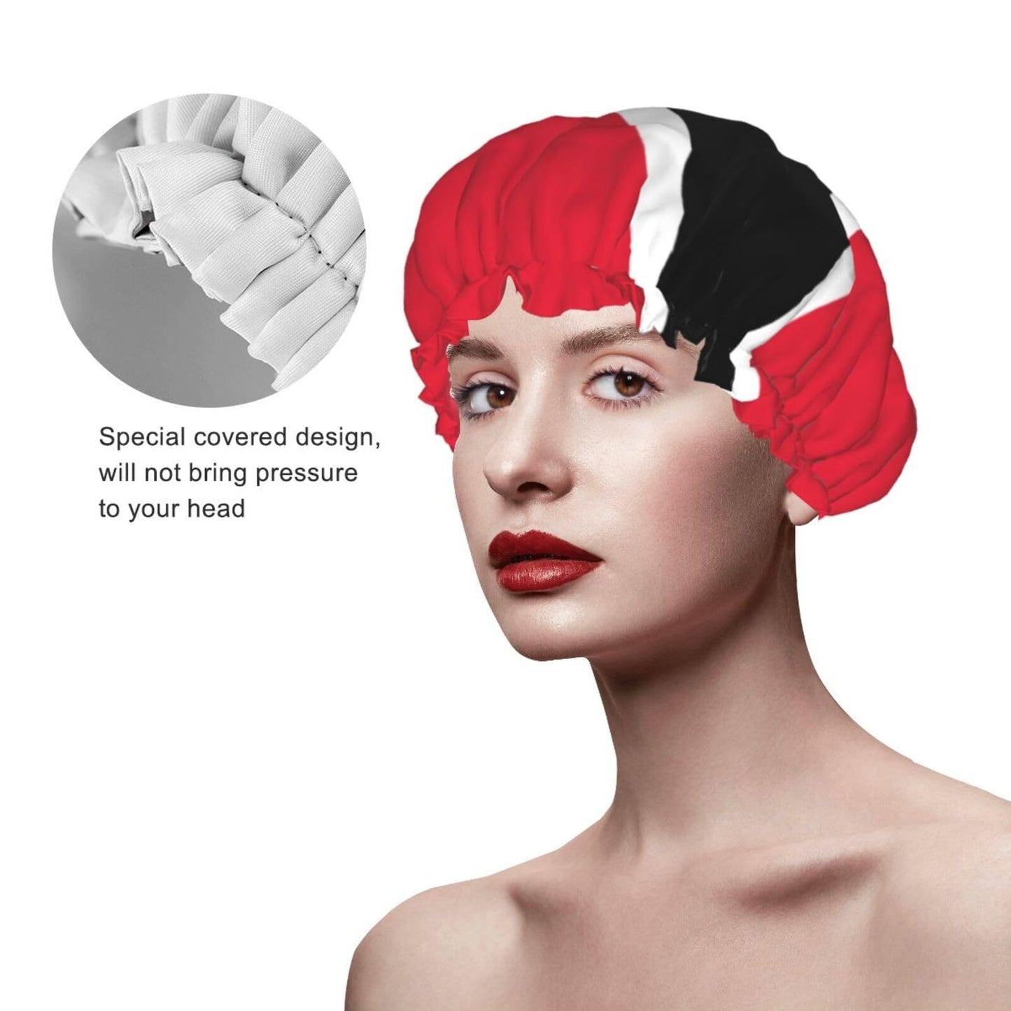 Trinidad Tobago Flag Prints Shower Cap Double Layer Lined Waterproof Bathing Shower Hat Beauty and Personal Care Hayyett