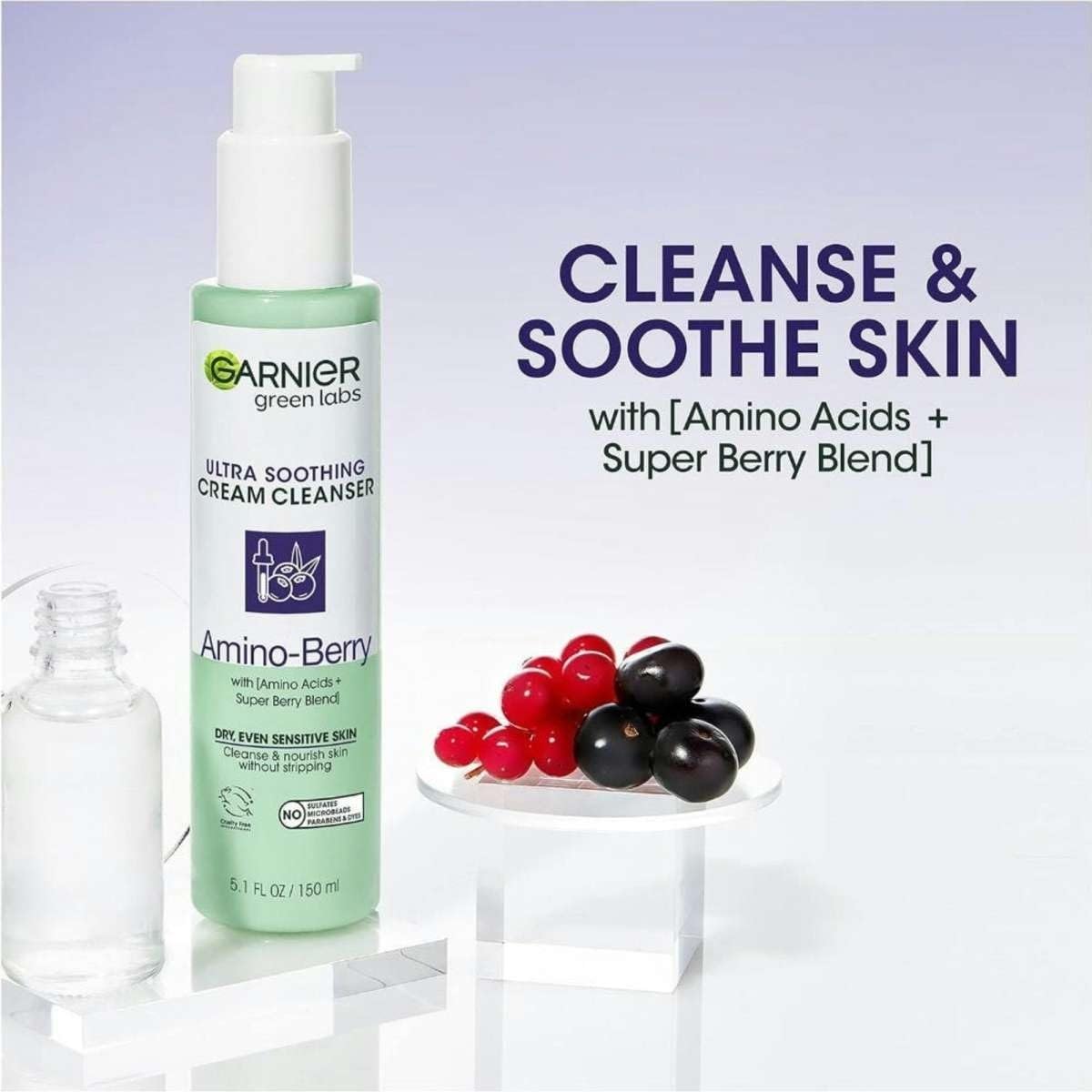 Garnier Green Labs Amino-Berry Soft Gentle Facial Cream Cleanser Hydrates and Soothes Skin, 5.07 fl oz Beauty & Personal Care Garnier