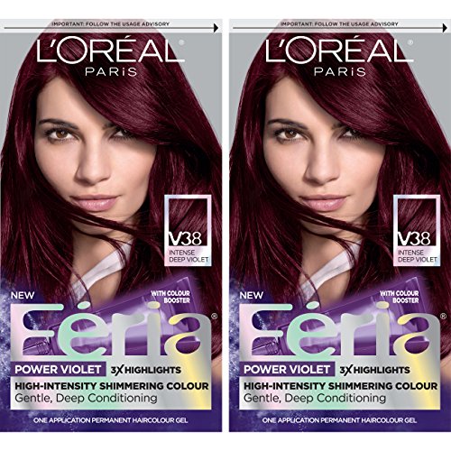 L'Oreal Paris Feria Multi-Faceted Shimmering Permanent Hair Color, V38 Violet Noir, Hair Dye Kit, Pack of 2 Beauty & Personal Care L'Oreal Paris
