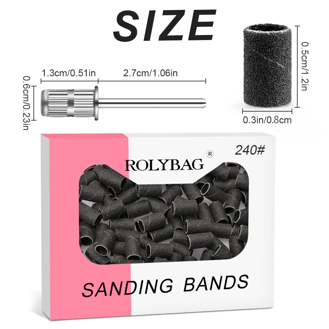Rolybag Sanding Bands for Nail Drill, 240 Grit Sanding Band Include 100 Fine Grit Sanding Bands and 2 Pcs Mandrel Bit for 3/32" Nail Drill Machine Beauty & Personal Care Rolybag