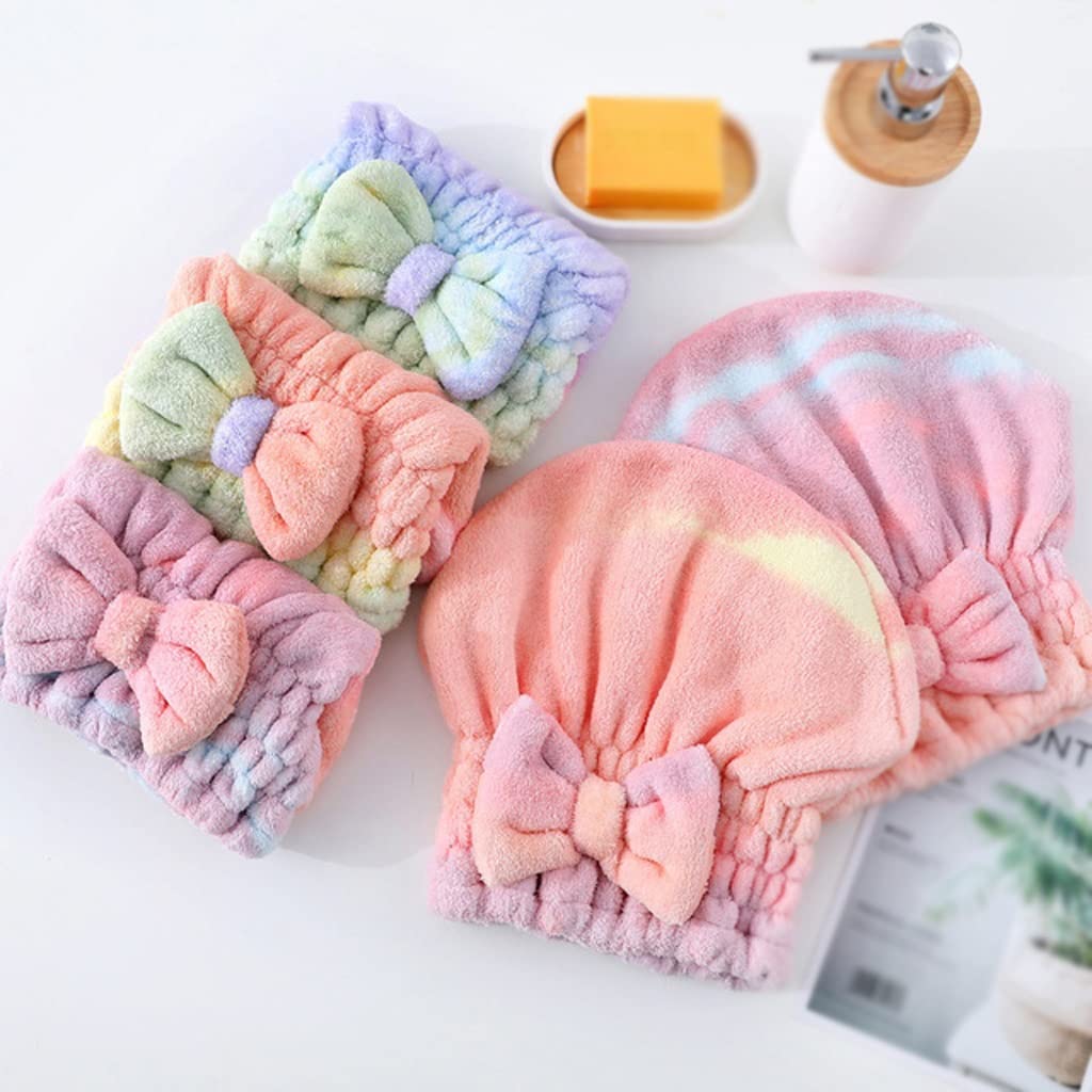 HIONJIN Microfiber Rainbow Bow Shower Cap Female Quick Dry Hair Towel Shower Wrap Beauty and Personal Care HIONJIN