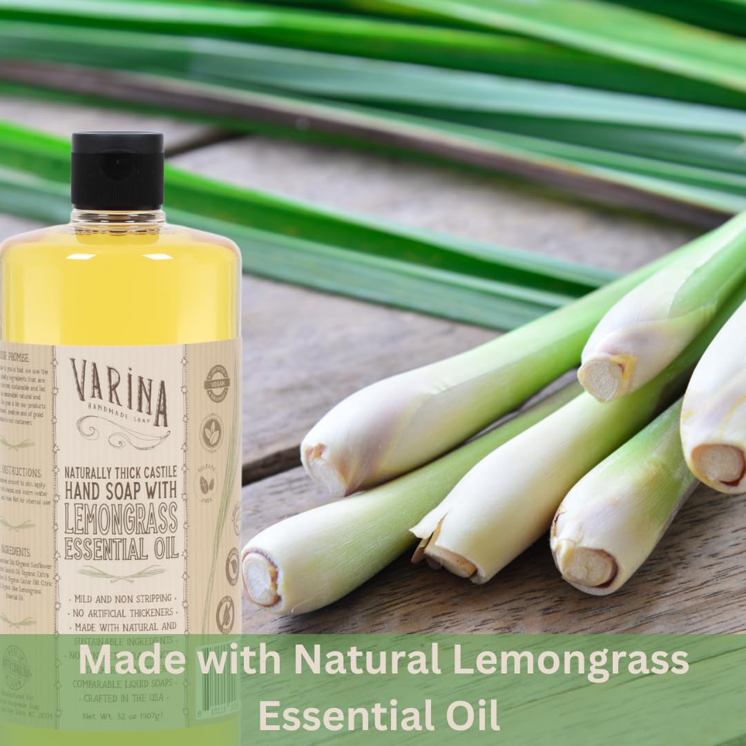 Varina Liquid Soap - Liquid Organic Castile Soap Lemongrass - 32oz Beauty & Personal Care Varina