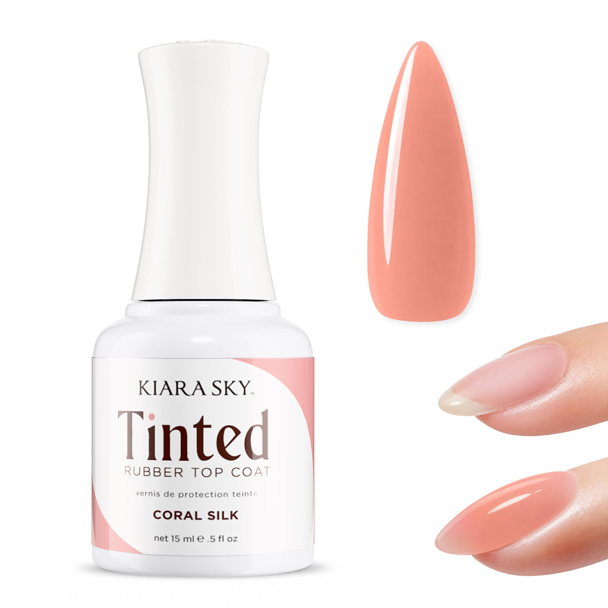KIARA SKY Tinted Rubber Top Coat - 3-in-1 Gel Rubber Base, Color & No-Wipe Top Coat, Buildable Sheer, Chrome-Ready, 28+ Day Wear, LED Soak-Off - Coral