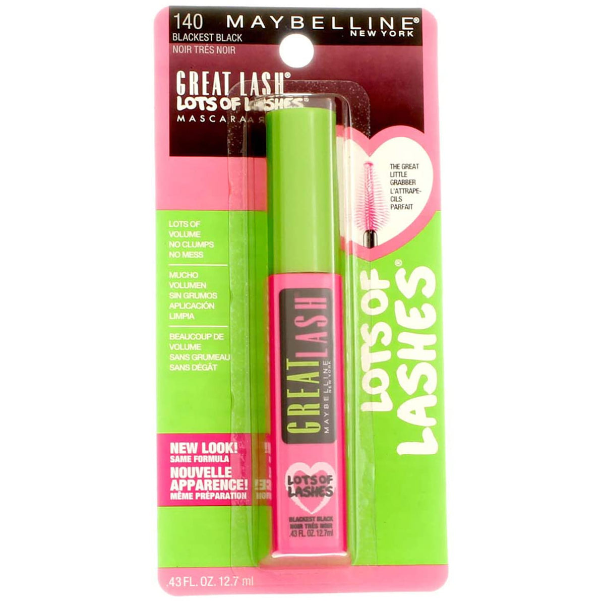 Maybelline New York Lots of Lashes Washable Mascara, Blackest Black 140, 0.43 Fluid Ounce (Pack of 4)