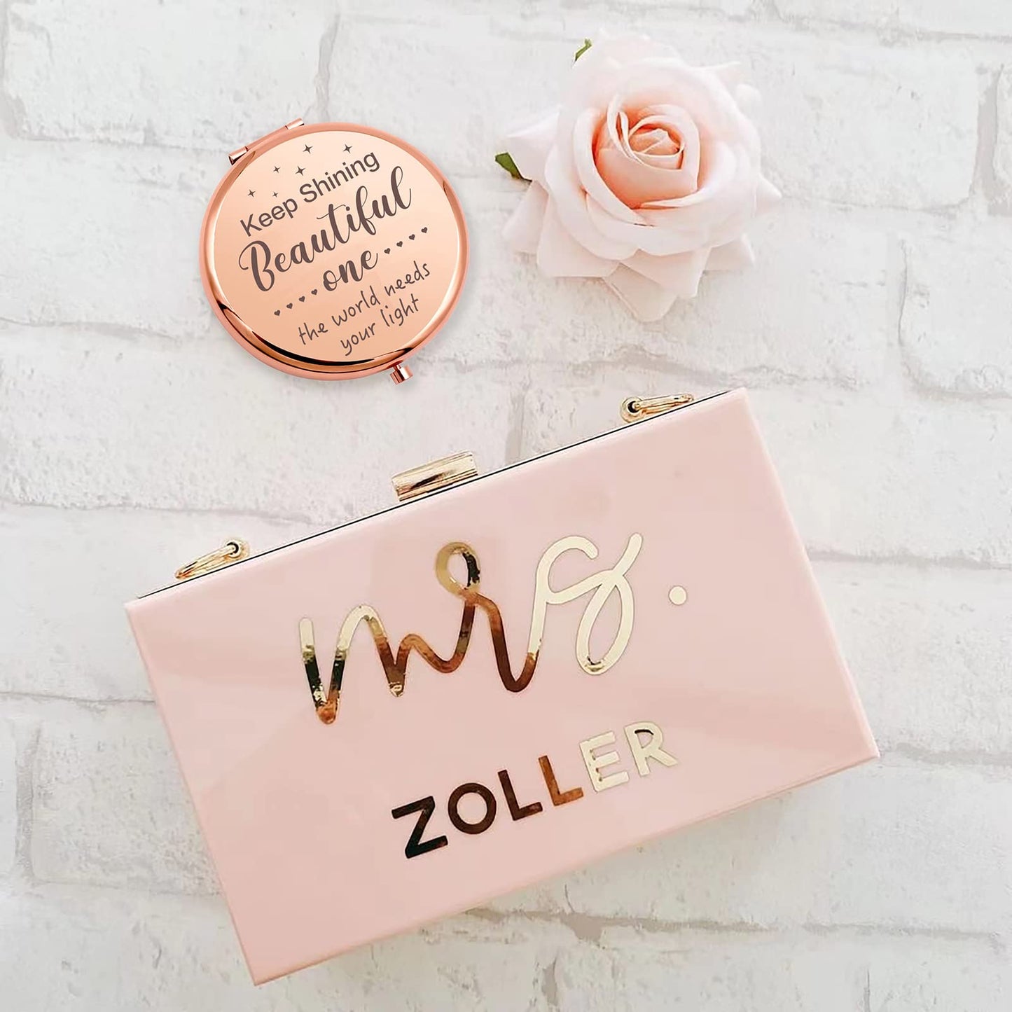 YSUNM Ming Heng Inspirational Personalized Rose Gold Travel Pocket Compact Pocket Makeup Mirror Gift for Best Friend Sister Her Daughter Girlfriend Beauty & Personal Care YSUNM