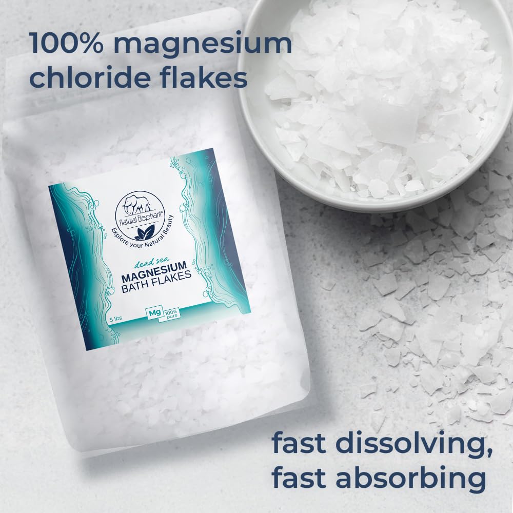 Natural Elephant Dead Sea Magnesium Bath Flakes - Pure Magnesium Chloride Soak for Body and Foot - Ideal for a Soothing Bath Experience - Alternative Beauty and Personal Care Natural Elephant