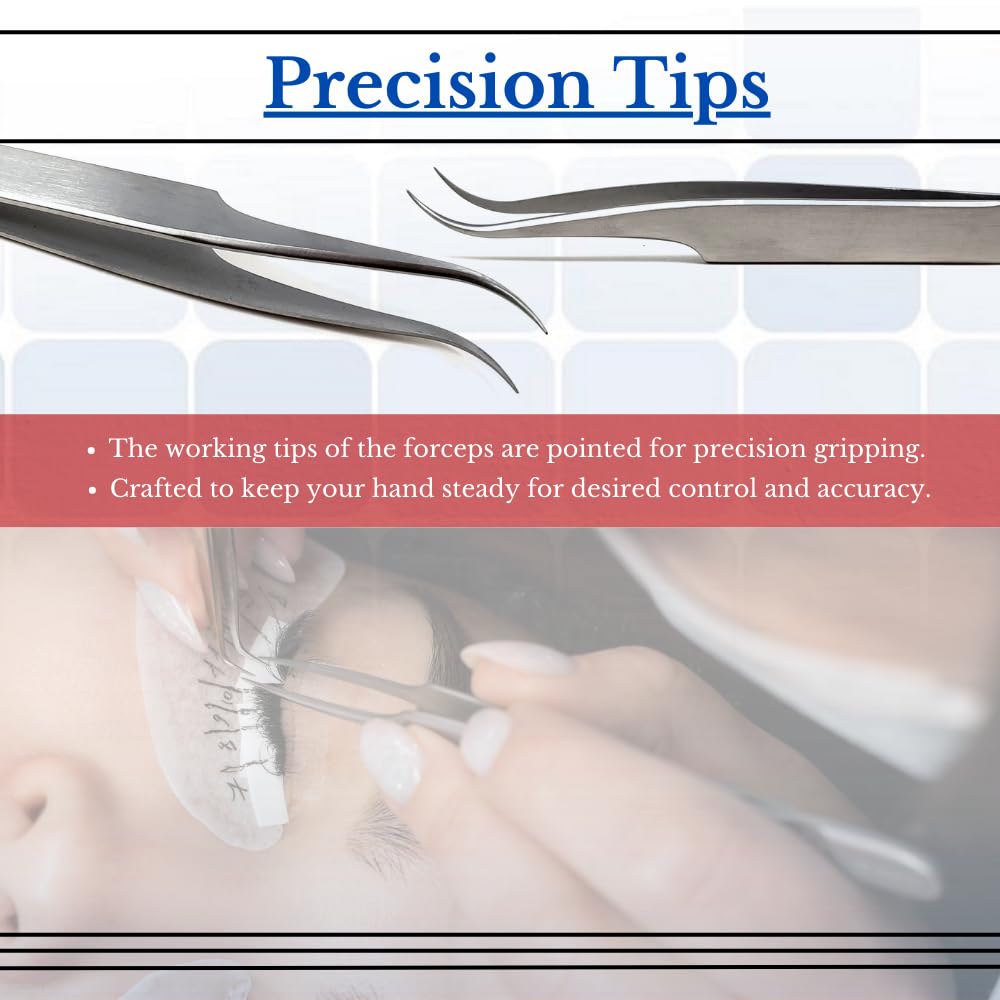 Professional Eyelash Tweezers Sharp, Needle Nose, Stainless Steel, Tweezers Precision Pluckers 4.75" with Fine Precision Tips for Facial Hair Beauty and Personal Care HIGH TECH INSTRUMENTS