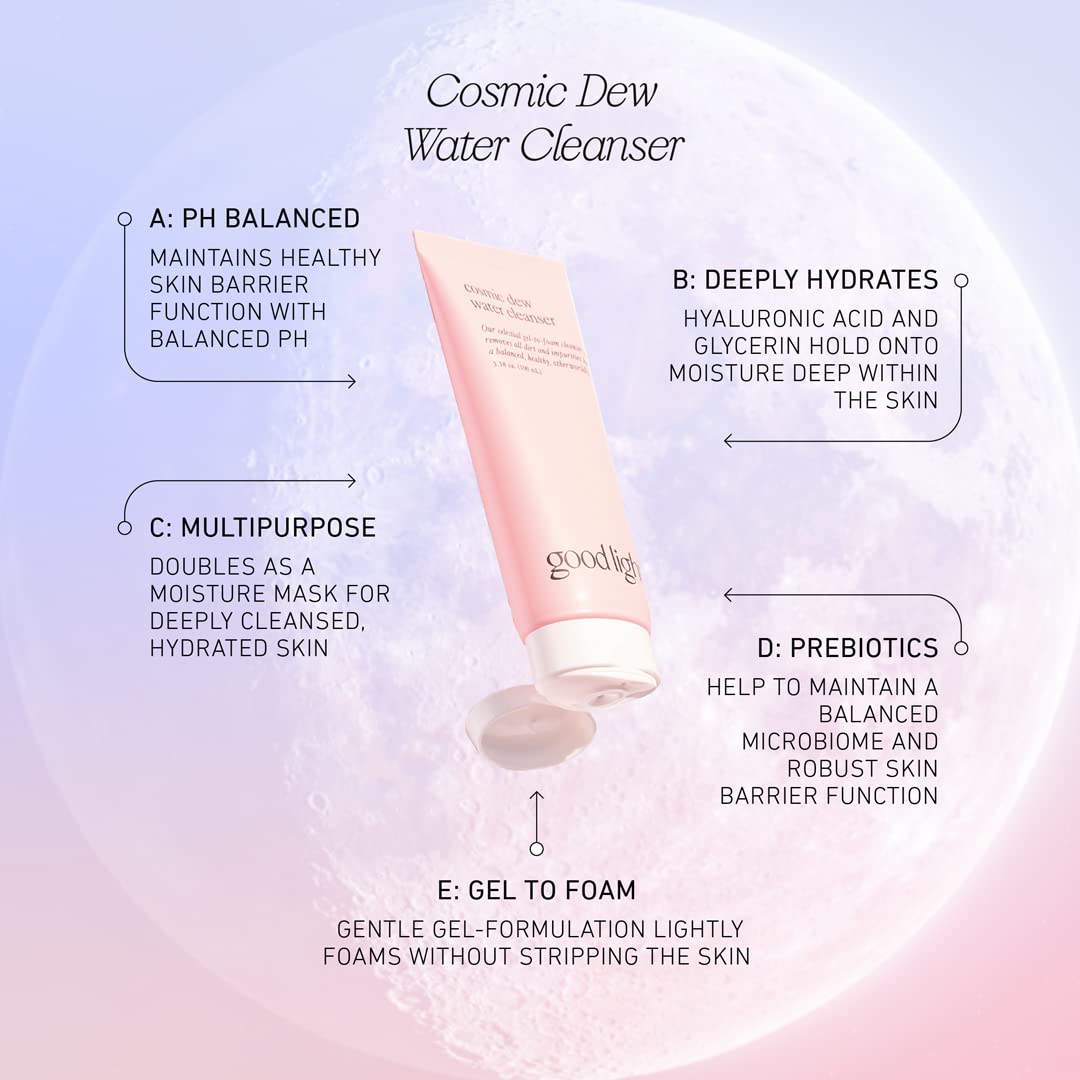 good light Cosmic Dew Water Cleanser. Celestial Gel-to-Foam Face Wash Cleanser. Made with Glycerin and Hyaluronic Acid. Hydrating, Sensitive Skin Safe Beauty & Personal Care good light