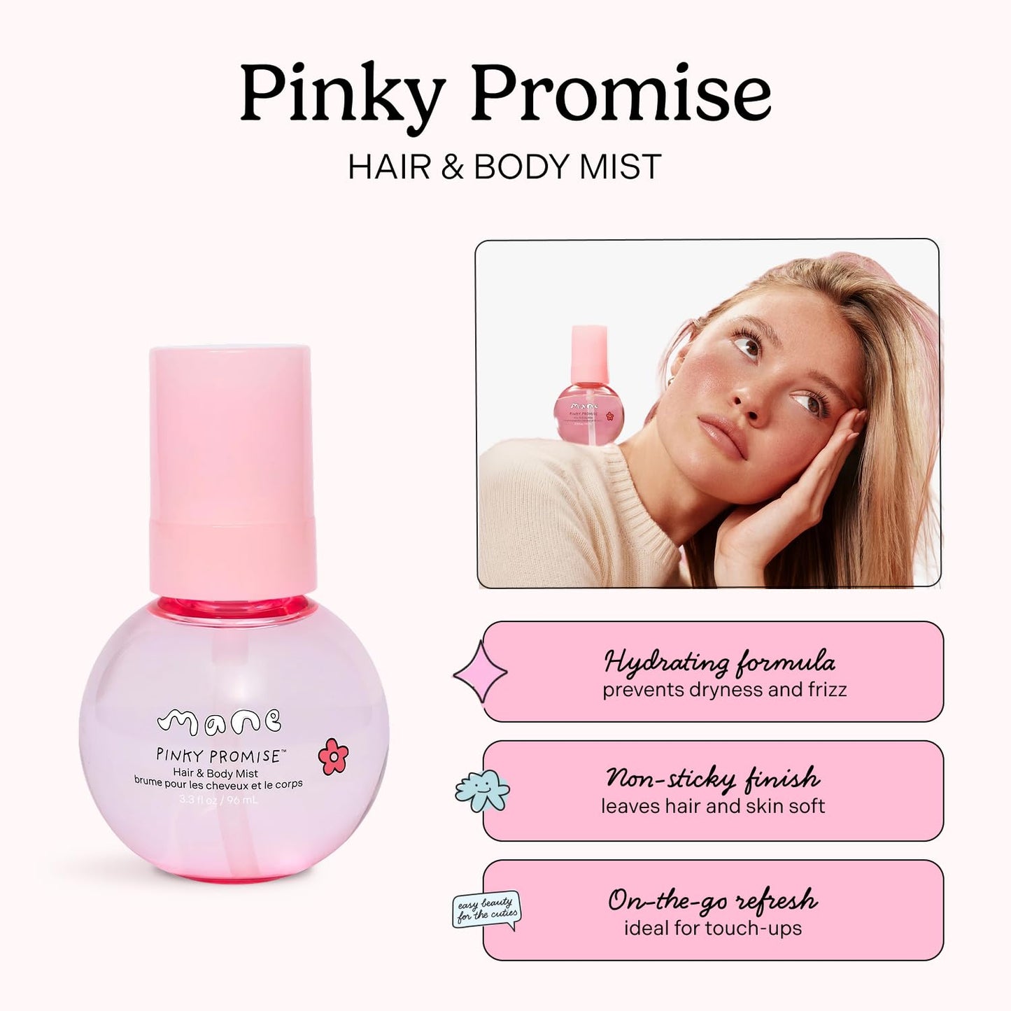 Mane Fruity Floral Hair and Body Mist - Lychee, Rose + Vanilla Body Spray & Hair Perfume - Hydrating & Non-Sticky Formula - Layerable Travel Size Beauty & Personal Care Mane
