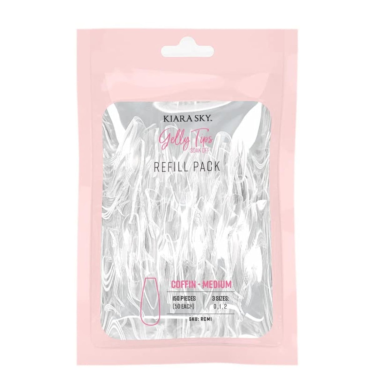 Kiara Sky Gelly Tip Refill Packs - Soak Off Soft Gels - Coffin Shape (Medium Length) (Sizes 0, 1, 2)