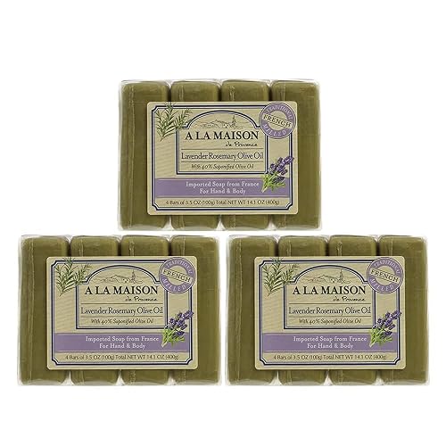 A LA MAISON Lavender Rosemary Olive Oil Bar Soap - Triple French Milled Natural Moisturizing Hand Soap Bar (12 Bars of Soap, 3.5 oz) Beauty & Personal Care A LA MAISON