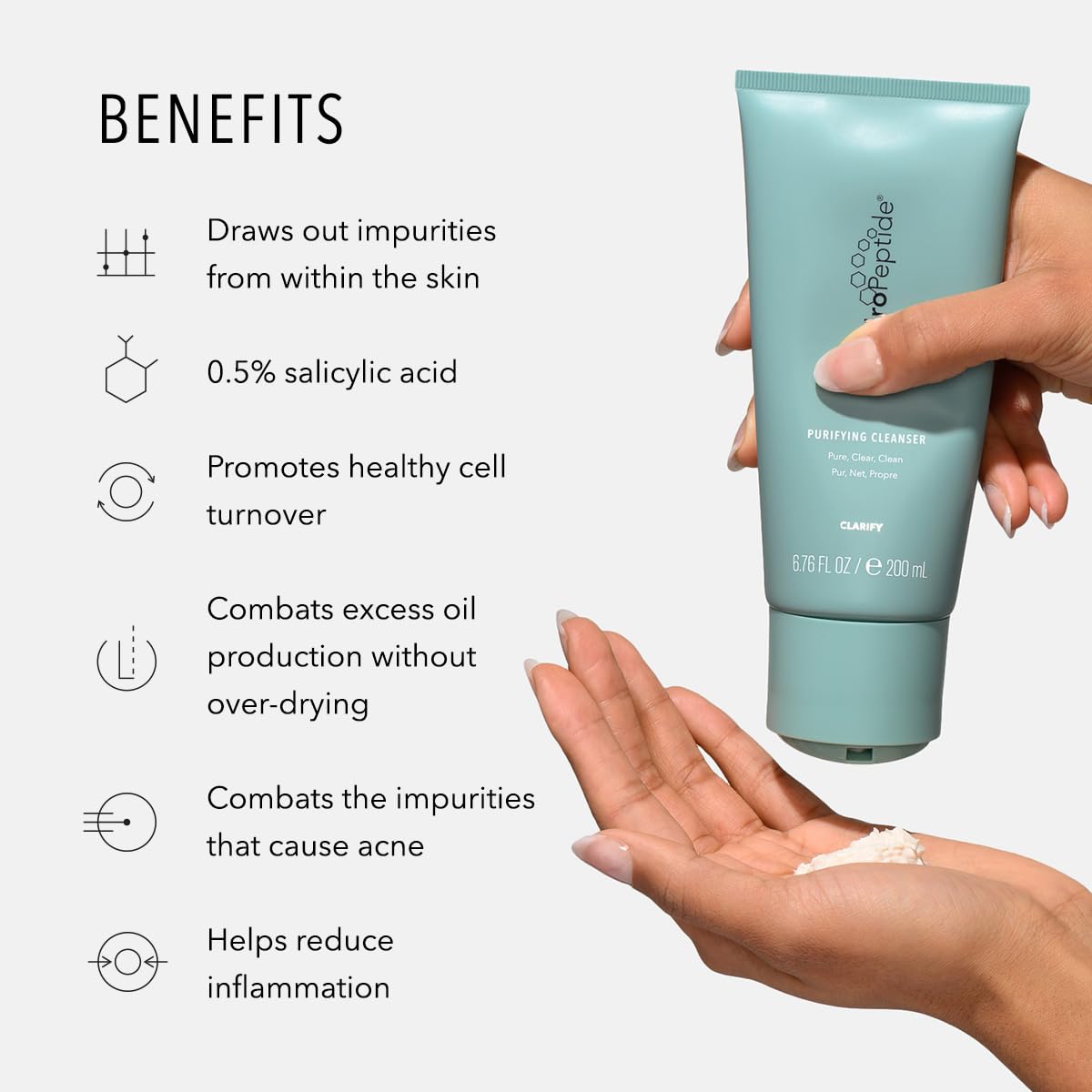 HydroPeptide Purifying Facial Cleanser, Pore-Perfecting Face Wash Absorbs & Balances Natural Oils, 6.76 Ounce Beauty & Personal Care HydroPeptide