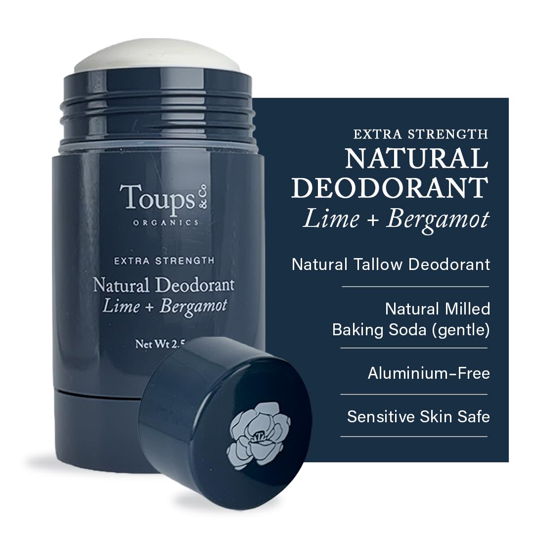 Toups & Co Natural Extra-Strength Deodorant-Lime & Bergamont - Aluminum-Free Odor Protection - With Grass-Fed Tallow & Magnesium - Baking Soda Beauty and Personal Care Toups and Co