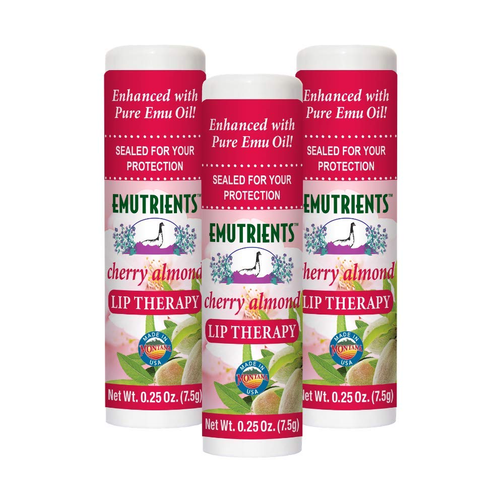 Montana Emu Ranch - Lip Therapy Lip Balm - 0.25 Ounce - Cherry Almond Flavor - 3 Pack - Made with Pure Emu Oil Beauty and Personal Care Montana Emu Ranch