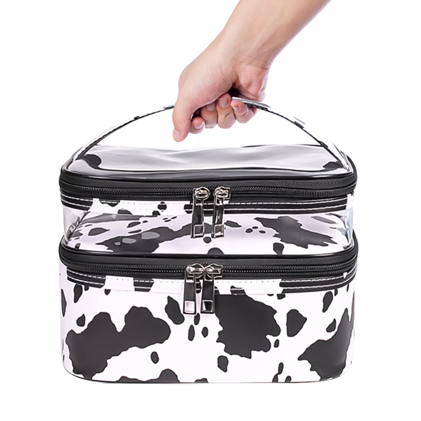 imerelez Double-layer Cosmetic Bag Makeup Bag Travel Makeup Bag Makeup Bags for Women Cosmetics Cases Portable Waterproof Foldable (Cow Print) Beauty and Personal Care imerelez