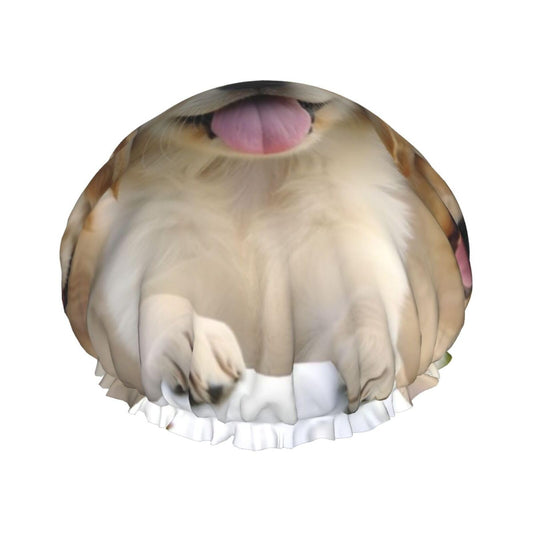 Golden Retriever Puppies Shower Cap for Women Men Large Reusable Shower Bonnet Double-Layer Waterproof Bath Caps Elastic Band Hair Hat for All Beauty and Personal Care BWLHJKE