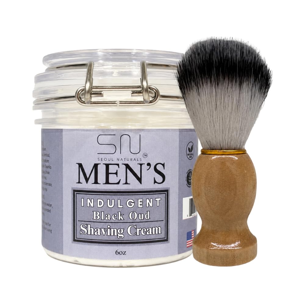 Seoul Naturals Indulgent Black Oud Shaving Cream with Barber Brush, k beauty, 6 oz Beauty and Personal Care Seoul Naturals