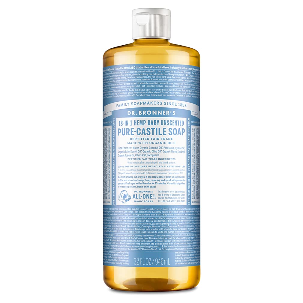 Dr. Bronner's - Pure-Castile Liquid Soap (Baby Unscented, 32 ounce) - Made with Organic Oils, 18-in-1 Uses: Face, Hair, Laundry and Dishes Beauty & Personal Care Dr. Bronner's