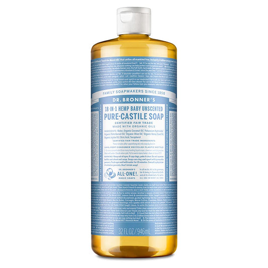 Dr. Bronner's - Pure-Castile Liquid Soap (Baby Unscented, 32 ounce) - Made with Organic Oils, 18-in-1 Uses: Face, Hair, Laundry and Dishes Beauty & Personal Care Dr. Bronner's