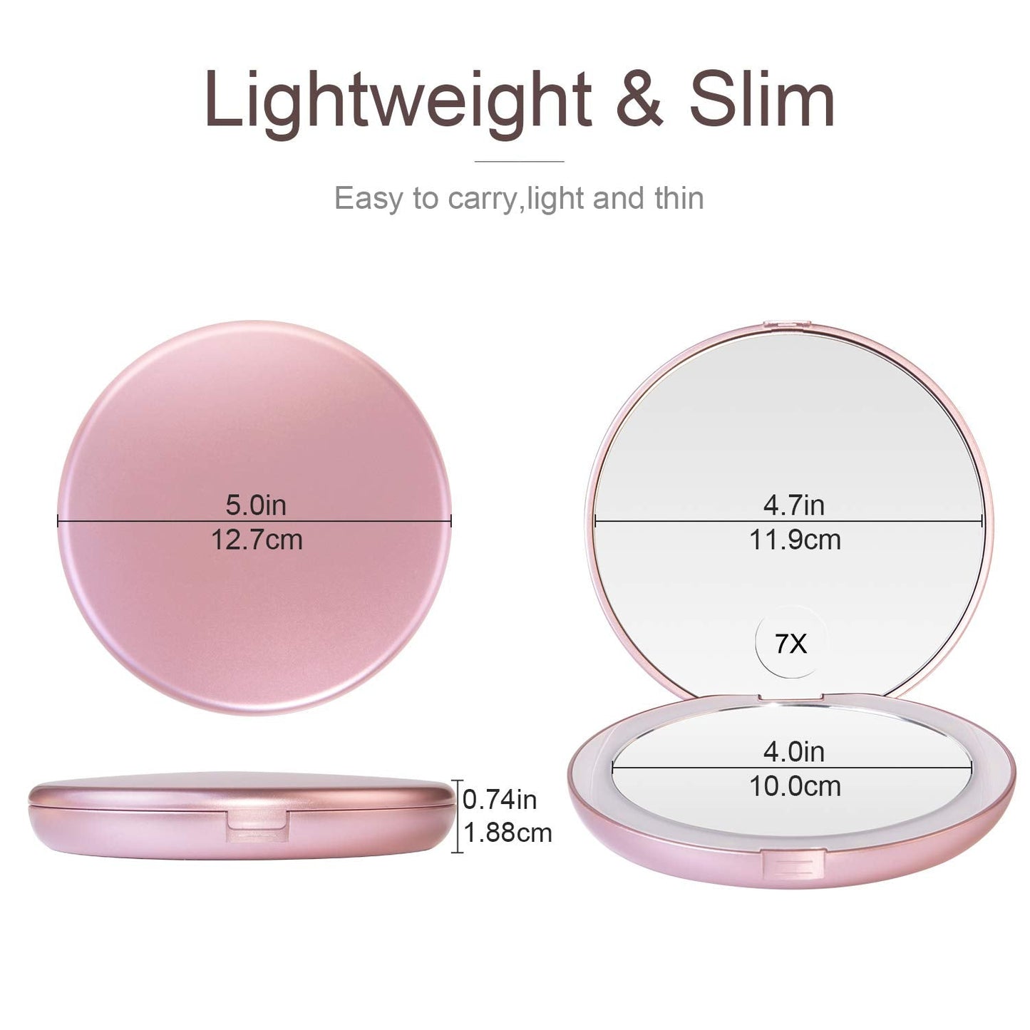 Gospire 5" Lighted Travel Makeup Mirror 1X/7X Magnifying Double Sided, Super Large LED Compact Portable Handheld Pocket Illuminated Cosmetic Vanity Beauty & Personal Care Gospire
