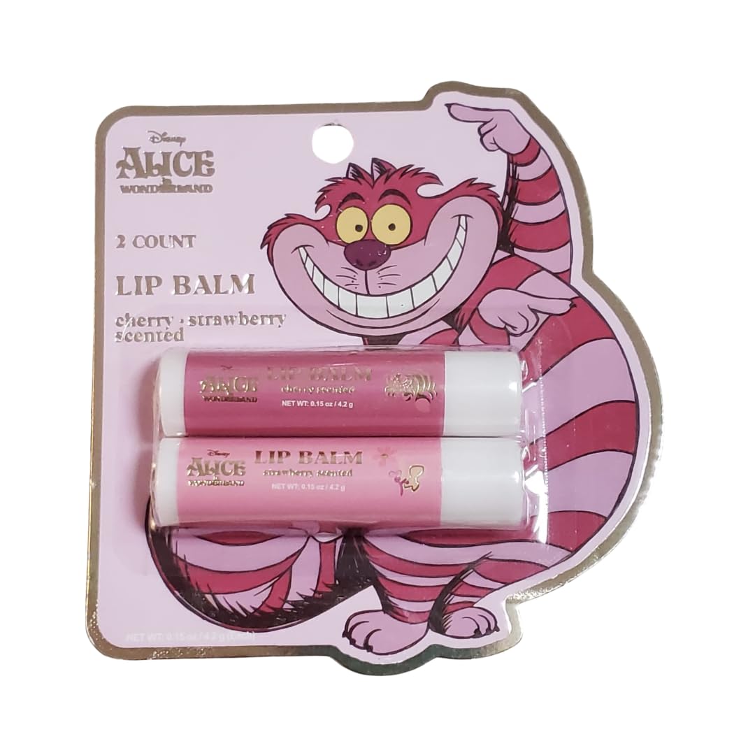 Disney Alice in Wonderland Lip Balm Set, 2 Count, Cherry & Strawberry Scented, Cheshire Cat Themed, 0.15 oz / 4.2 g Each Beauty and Personal Care Disney Alice in Wonderland