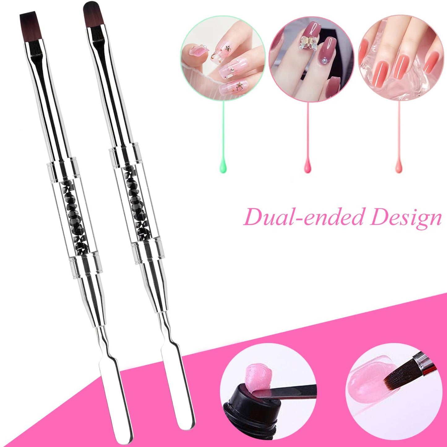 Ycyan 2Pcs Polygel Nail Brush & Picker, Dual-ended Oval & Flat Gel Nail Brushes Polygel Slice Tool for PolyGel UV Builder Gel Nails Extension Beauty & Personal Care Ycyan