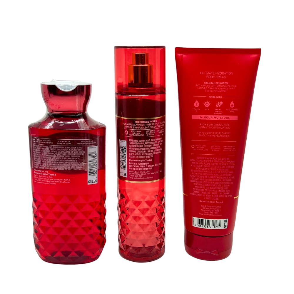Bath & Body Works WINTER CANDY APPLE 3-piece Gift Set with a Red Bow for Holidays & Gifts - Body Wash, Mist, Body Cream - Full Size Beauty and Personal Care Bath & Body Works