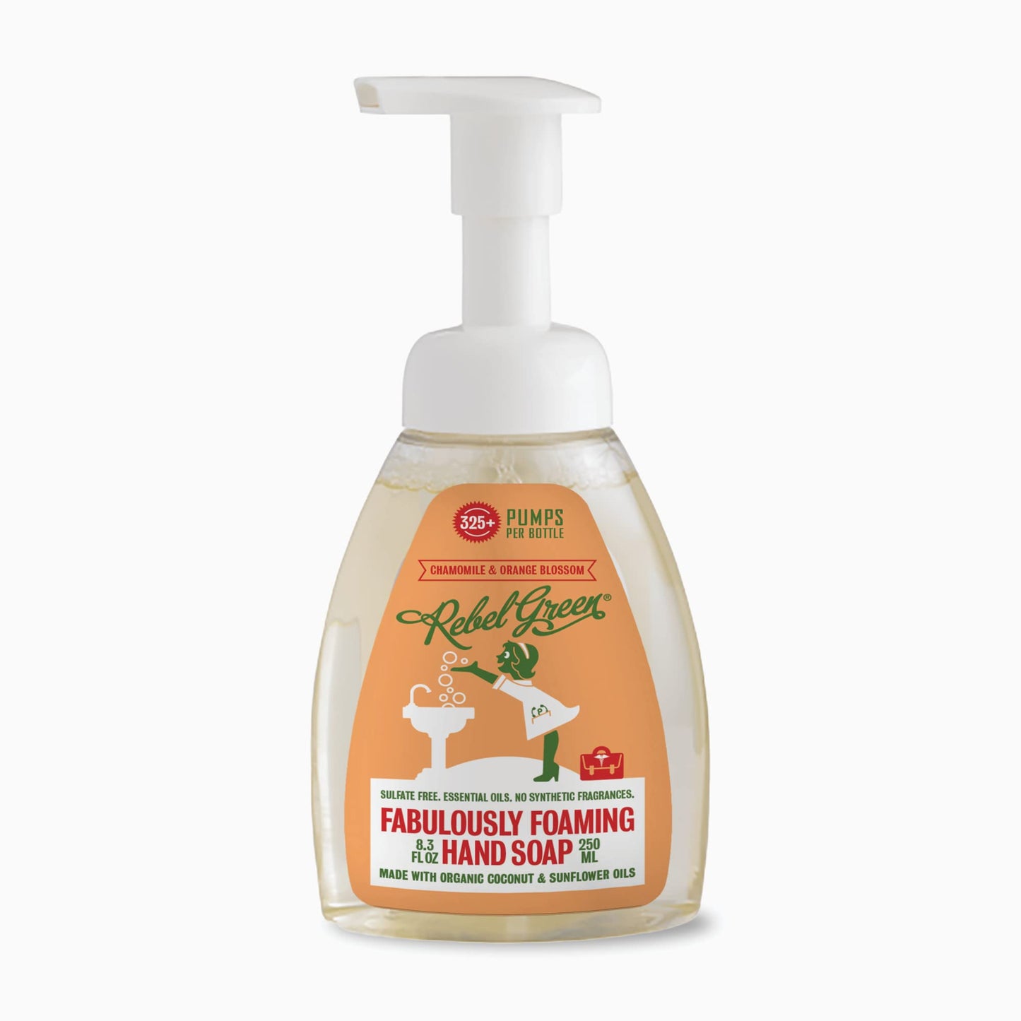 Rebel Green Foaming Hand Soap - Moisturizing Natural Bathroom & Kitchen Liquid Foaming Soap - Gentle Household Hand Wash with Orange Chamomile Scent Beauty & Personal Care Rebel Green