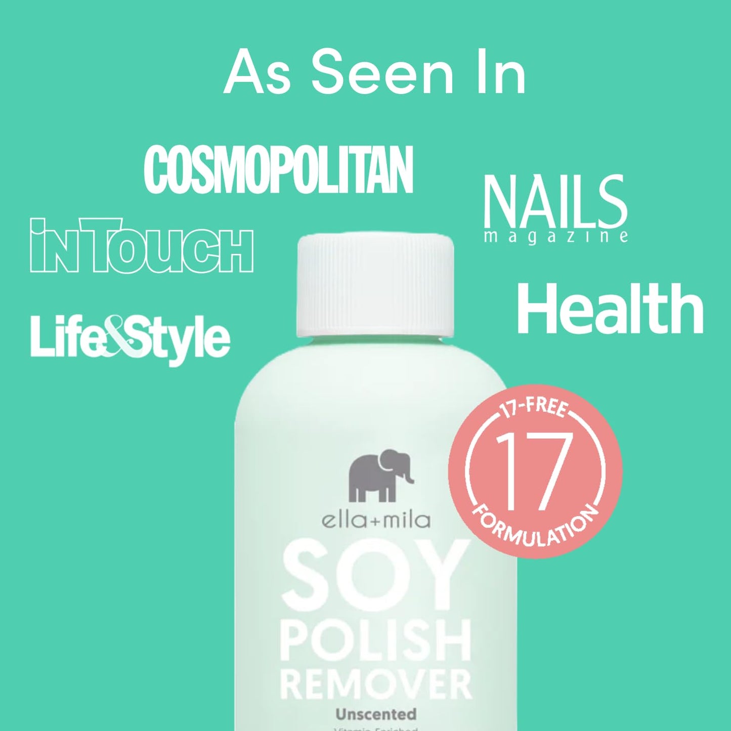 ella+mila Soy Nail Polish Remover - Unscented, Non-Acetone, Non-Toxic Fingernail Polish Remover for Natural Nails - Gentle, Vegan Formula Enriched Beauty & Personal Care ella+mila