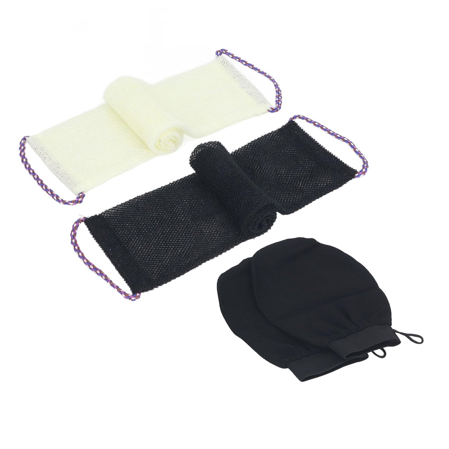 Keenso Long Bath Exfoliating Scrubber for Skin Smoother, Set for Shower, Nylon Material (Black Beige) Beauty and Personal Care Keenso