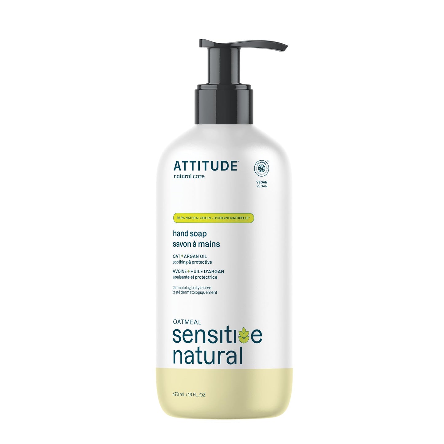 ATTITUDE Moisturizing Hand Soap for Sensitive Skin Enriched with Oat and Argan Oil, EWG Verified, Plant and Mineral-Based Ingredients, Vegan Beauty & Personal Care ATTITUDE