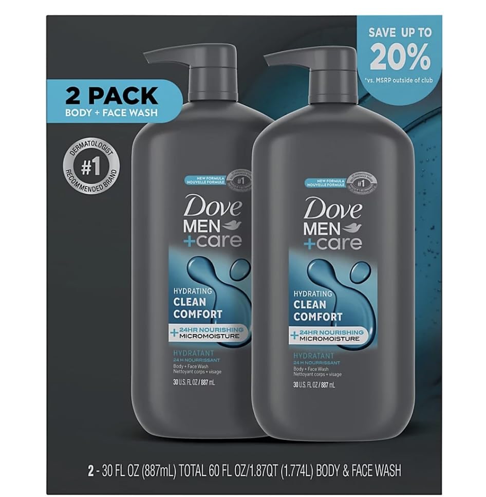 Dove Men+Care Body and Face Wash Hydrating Clean Comfort Body Wash for Men with 24-Hour Nourishing Micromoisture Technology, 30 oz. 2pack Beauty & Personal Care Dove
