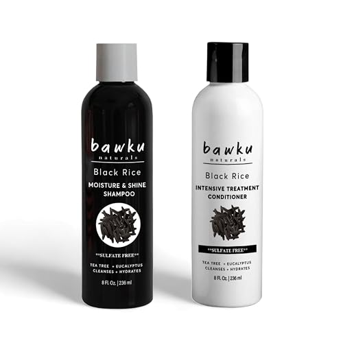bawku naturals Black Rice Hair And Scalp Shampoo And Conditioner Set With Eucalyptus Tea Tree Castor Oil Amla Strength Growth Formula Repair Damaged Beauty & Personal Care bawku naturals
