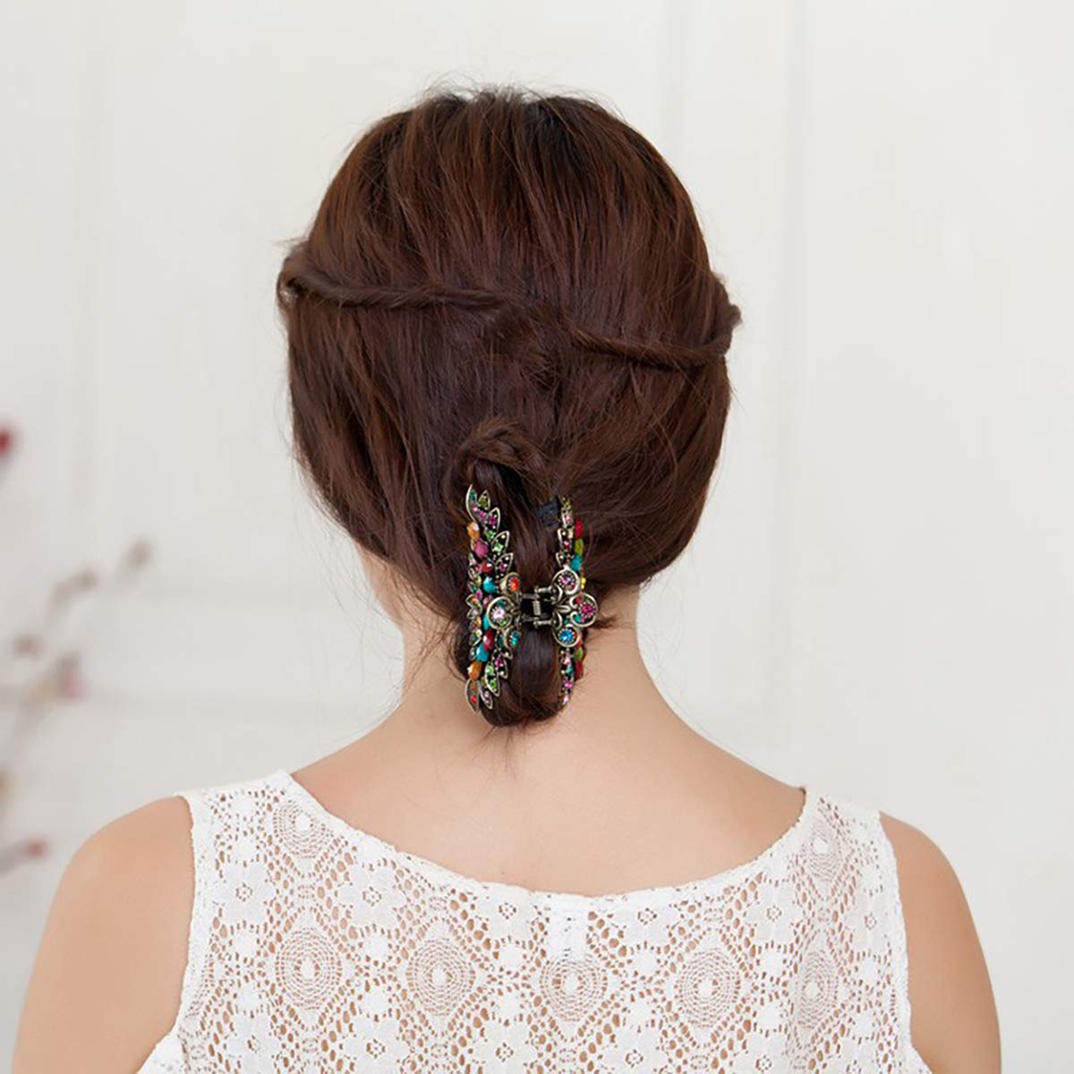 Women Lady Retro Flowers Hair Claw Clip Vintage Alloy Rhinestone Non-Slip Hair Jaw Clips Hairpin Large Hair Updo Grip Bath Accessories for Thick Hair Beauty & Personal Care Fodattm