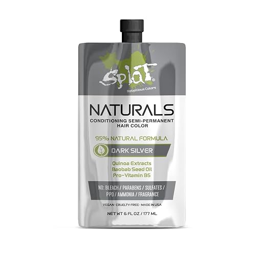 Splat Naturals Semi-Permanent Hair Color, Dark Silver, 6 fl. oz., 95% Natural Hair Dye Formula Lasts Up to 30 Washes, Vegan & Cruelty-Free Beauty & Personal Care Splat