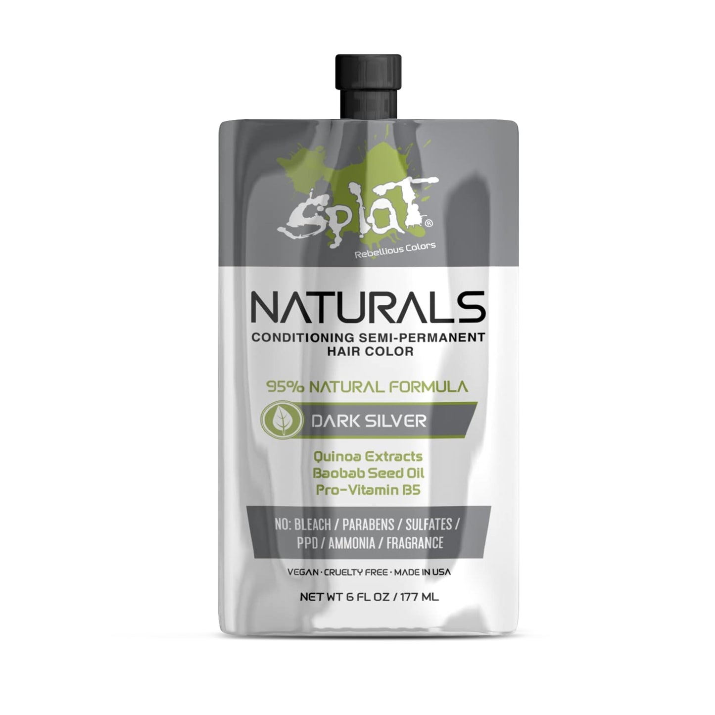 Splat Naturals Semi-Permanent Hair Color, Dark Silver, 6 fl. oz., 95% Natural Hair Dye Formula Lasts Up to 30 Washes, Vegan & Cruelty-Free Beauty & Personal Care Splat