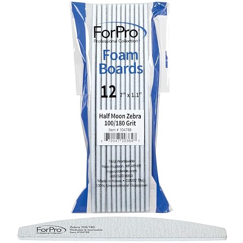 ForPro Professional Collection Half Moon Foam Boards, Zebra, 100/180 Grit, Double-Sided Manicure and Pedicure Nail Files, 7” L x 1.1” W, 12-Count Beauty & Personal Care ForPro Professional Collection