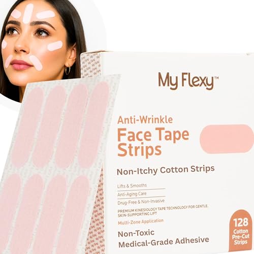 Face Tape Strips - 128 Pre-Cut Cotton Face Lifting Tape, Overnight Anti Wrinkle Patches, Smile Line Patches, Frown Line Patches, Jawline Smoothing Beauty & Personal Care My Flexy