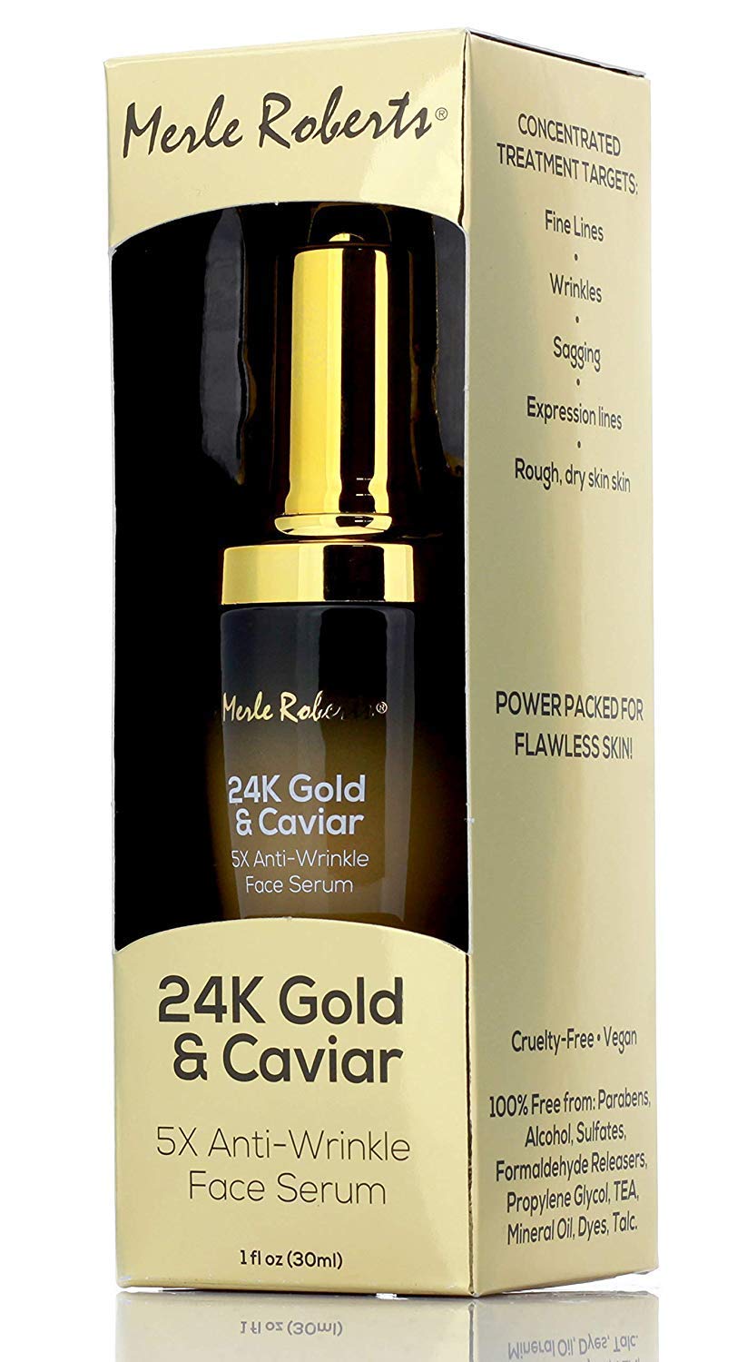 Merle Roberts 24k Gold and Caviar Serum Premium Anti-Aging Serum for Wrinkles, Fine Lines, and Expression Lines. Cruelty-Free Hydrating Anti-Wrinkle Beauty & Personal Care Merle Roberts