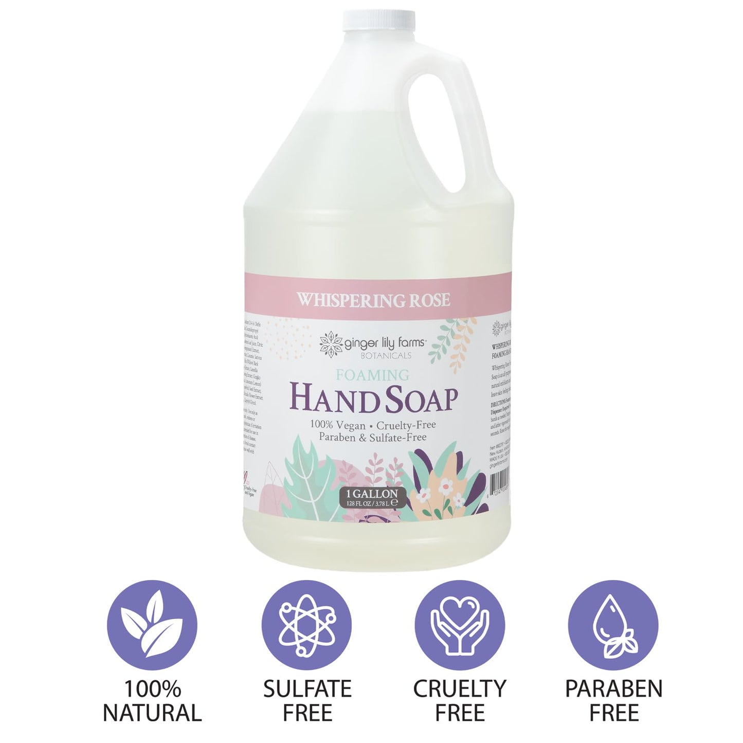 Ginger Lily Farms Botanicals All-Purpose Foaming Hand Soap Refill, 100% Vegan & Cruelty-Free, Whispering Rose Scent, 1 Gallon (Pack of 4) Beauty & Personal Care Ginger Lily Farms