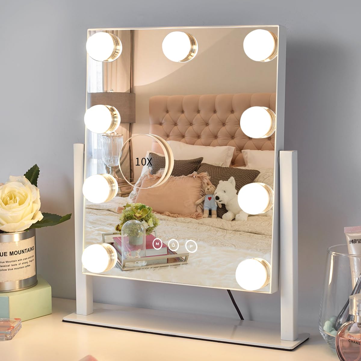 Vanity Mirror with Lights,Lighted Vanity Mirror with 9 Dimmable Bulbs for Dressing Room & Bedroom,3 Color Lighting,Modes Detachable 10x Magnification Beauty & Personal Care Kotdning