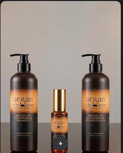 Argan Deluxe Professional Argan Oil Nourishing Hair Care Set for All Hair Types, Shampoo 500ml, Conditioner 500ml, Serum and Body Oil 50ml, 3 Piece Beauty & Personal Care argan deluxe PROFESSIONAL