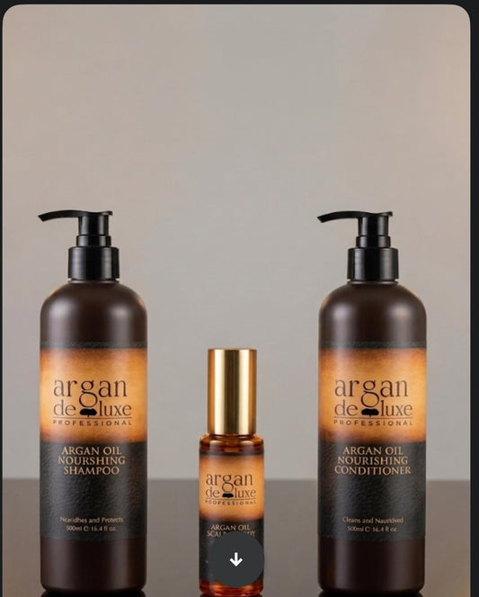Argan Deluxe Professional Argan Oil Nourishing Hair Care Set for All Hair Types, Shampoo 500ml, Conditioner 500ml, Serum and Body Oil 50ml, 3 Piece Beauty & Personal Care argan deluxe PROFESSIONAL