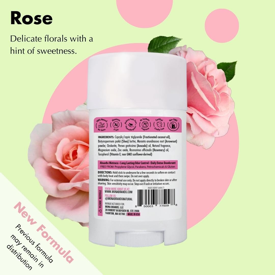 MONA BRANDS All Natural Deodorant For Women & Men - For Sensitive Skin - No Aluminum or Baking Soda - (ROSE 1.76 Oz) Beauty and Personal Care MONA