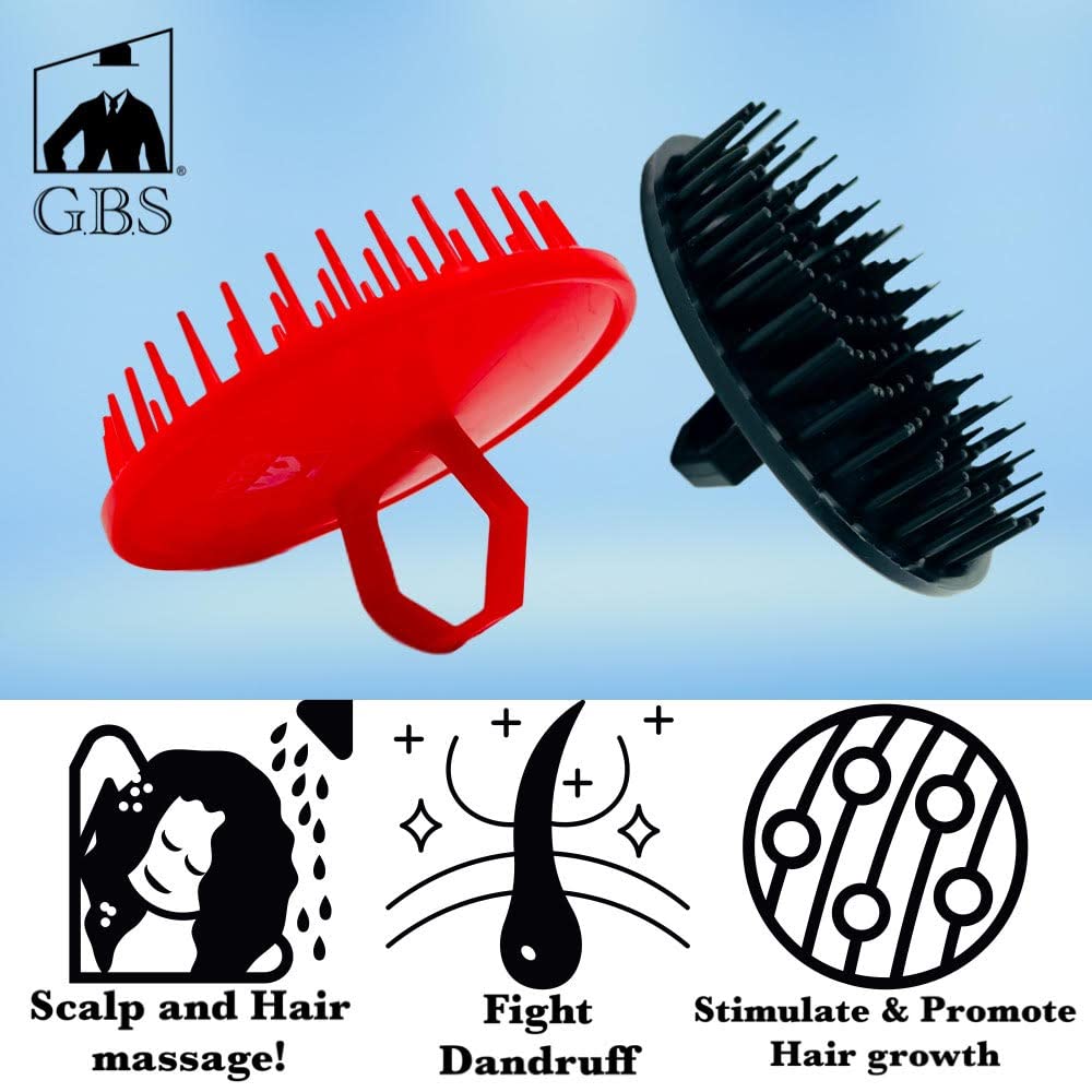 G.B.S Scalp Exfoliator 4 Pack - Shampoo Brush, Scalp Scrubber for Dandruff Removal, Massager & Hair Exfoliator - Red & Black Beauty & Personal Care G.B.S